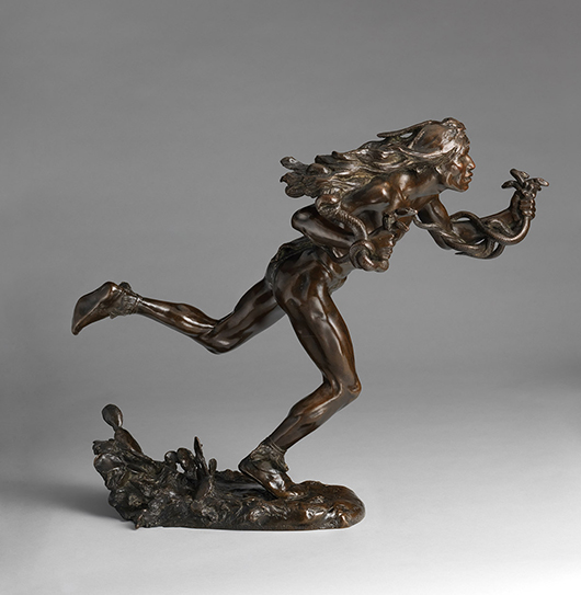 Hermon Atkins MacNeil, American, 1866–1947, ‘The Moqui Prayer for Rain,’ 1895–96 (cast ca. 1897), 22 × 11 × 25 in. (56.5 × 27.9 × 64.1 cm). Daniel and Mathew Wolf, in memory of Diane R. Wolf.